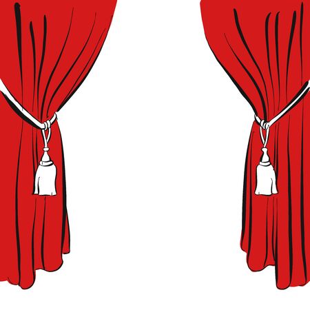Classic red curtain with drawstring curtain, hand-drawn vector clipartのイラスト素材
