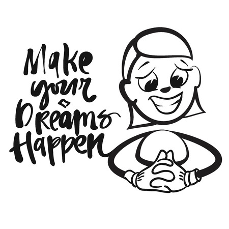 Stick figure series emotions - make dreams come true, hand-drawn vector clipartのイラスト素材