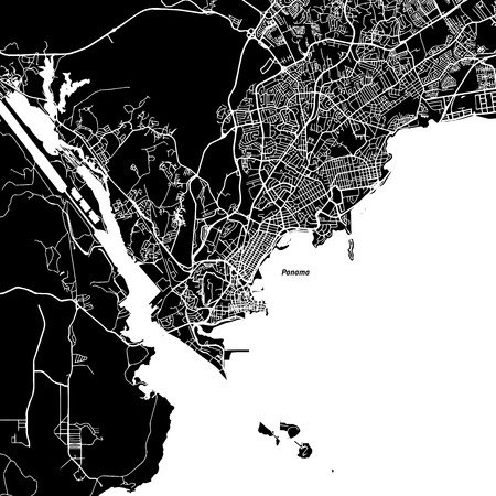 Panama City One Color Map, Vector Outline Version, ready for color change, Artprintのイラスト素材