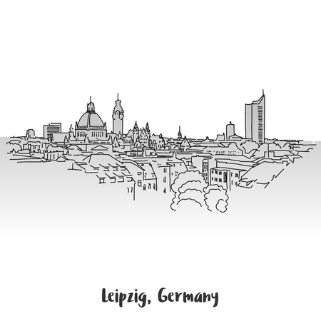 Leipzig Panorama Print Card Design, Hand-drawn Vector Outline Sketchのイラスト素材