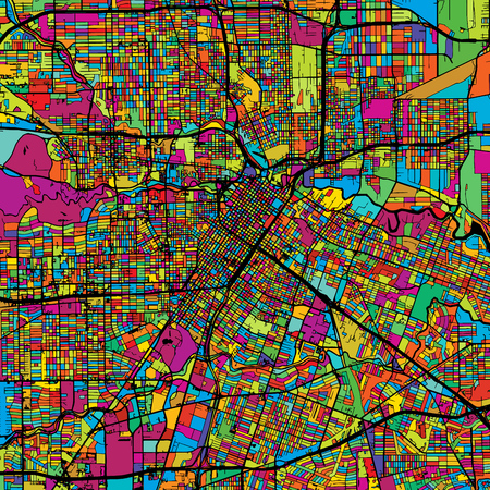 Houston Colorful Vector Map on Black, Artprint. printable outline Version, ready for color change, Separated On White.のイラスト素材