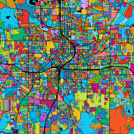 Atlanta Colorful Vector Map on Black, Artprint. printable outline Version, ready for color change, Separated On White.のイラスト素材