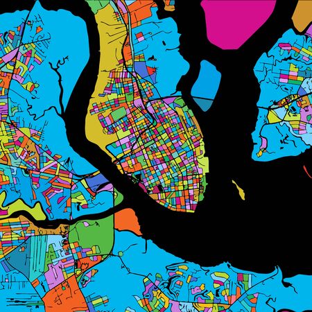 Charleston Colorful Vector Map on Black, Artprint. printable outline Version, ready for color change, Separated On White.のイラスト素材