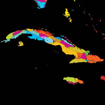 Cuba, Caribbean, Colorful Vector Map on Black, printable outline Version, ready for color change, Separated On Whiteのイラスト素材