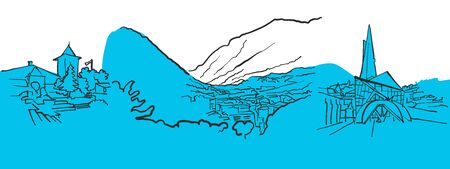 Andorra la Vella  Colored Panoramaのイラスト素材