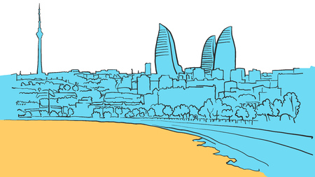 Baku Azerbaijan Colored Panoramaのイラスト素材