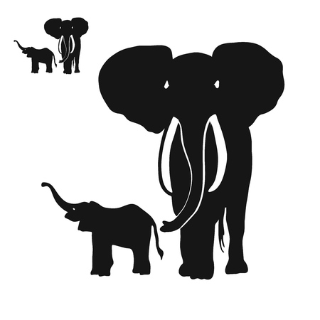 Two Elephants Silhouettes, Digital Wall Art, Vector Drawing.のイラスト素材