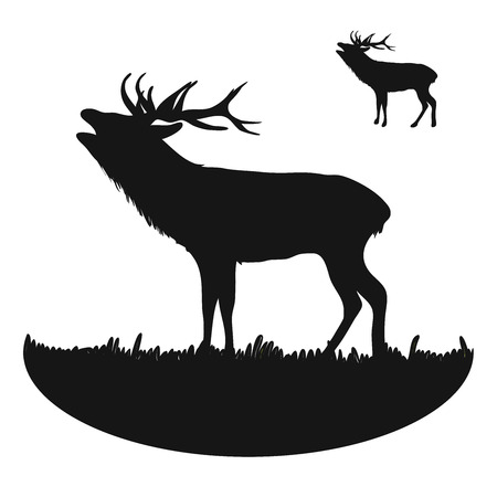 Roaring Deer Silhouette, Digital Wall Art, Vector Drawing, Various versions for Large Print and small Icon.のイラスト素材