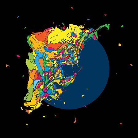 Monaco, Colorful Artmap, Vector Map, Local Urban Travel Landmark. Infographic Design Templateのイラスト素材