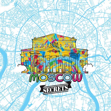 Moscow Travel Secrets Art Map for mapping experts and travel guides. Handmade city logo, typo badge and hand drawn vector image on top are grouped and moveable.のイラスト素材