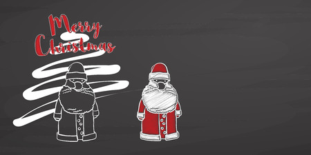 Cute Santa Claus and Christmas lettering on chalkboard, handdrawn vector sketch, clean outlines, vintage style blackboard.のイラスト素材
