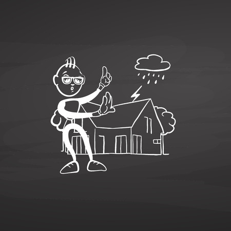 House protection concept sketch on blackboard, handdrawn vector sketch, clean outlines, vintage style blackboard.のイラスト素材