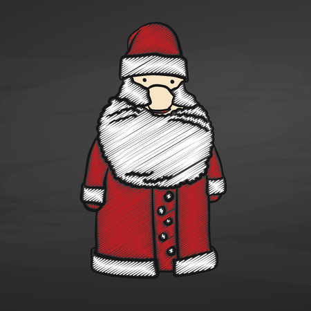 Santa Claus Sketch on Chalkboard, handdrawn vector sketch, clean outlines, vintage style blackboard.のイラスト素材