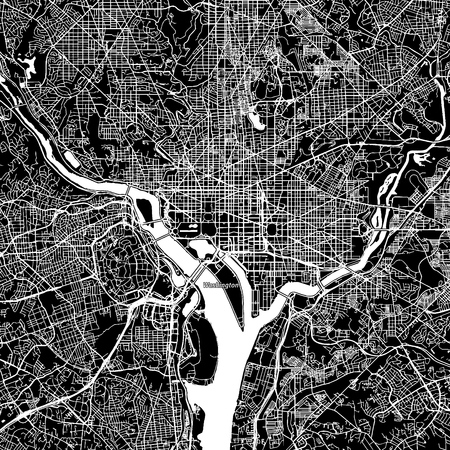 Washington, District of Columbia. Downtown vector map. City name on a separate layer. Art print template. Black and white.のイラスト素材