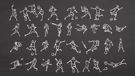 Big set ball sport doodles on chalkboard.のイラスト素材