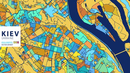 Kiev,Â Ukraine, Colorful Vector Artmap. Blue-Orange-Yellow Version for Website Infographic, Wall Art and Greeting Card Backgrounds.のイラスト素材