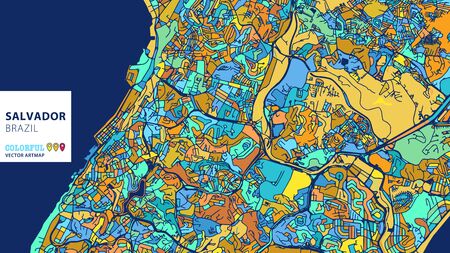 Salvador,Â Brazil, Colorful Vector Artmap. Blue-Orange-Yellow Version for Website Infographic, Wall Art and Greeting Card Backgrounds.のイラスト素材