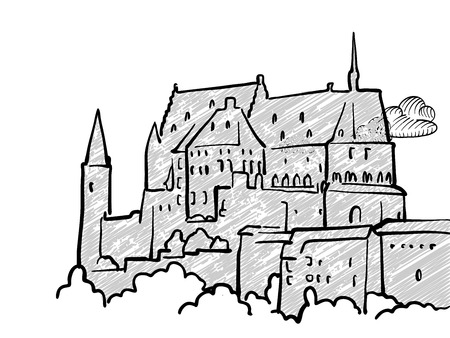 Luxembourg famous Travel Sketch. Lineart drawing by hand. Greeting card design, vector illustrationのイラスト素材