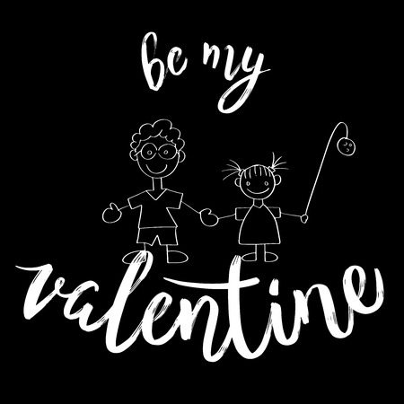 Be my valeting greeting card. Handmade typographic lettering. Calligraphic Vector Sketch.のイラスト素材