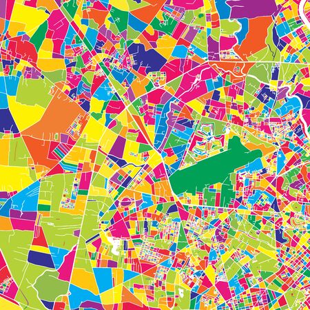 Ho Chi Minh City, Vietnam, colorful vector map.  White streets, railways and water. Bright colored landmark shapes. Art print pattern.のイラスト素材