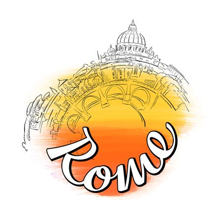 Rome Skyline Travel icon. Colored landmark vector sketch.のイラスト素材