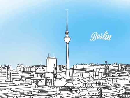 Berlin black and white panorama banner. Layout for greeting card and banner design, marketing sketch.のイラスト素材