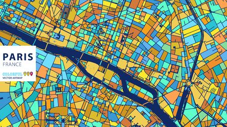 Paris,Â France, Colorful Vector Artmap. Blue-Orange-Yellow Version for Website Infographic, Wall Art and Greeting Card Backgrounds.のイラスト素材