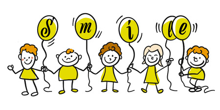 Dont worry be happy doodle kids. Hand-drawn sketches doodles in beautiful outfits and costumes.のイラスト素材