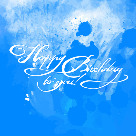 Happy Birthday quote hand lettering. Vector Artwork Concept. Ready for Poster Print and Greeting Card Design on blue background.のイラスト素材