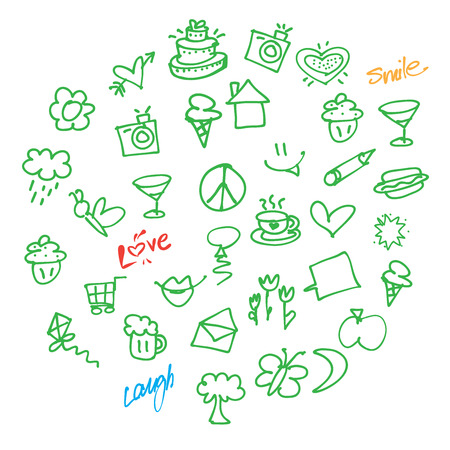 Vector Love Doodles. Hand-drawn sketches. Happy childhood icons.のイラスト素材