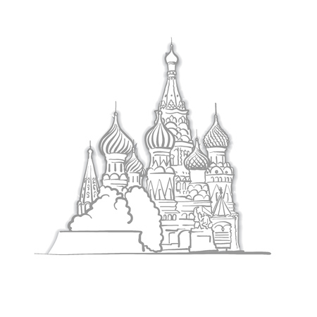 Moscow Saint Basils Cathedral Sketch. Line Art drawing by hand. Travel design, architecture icon for greeting card, vector background.のイラスト素材