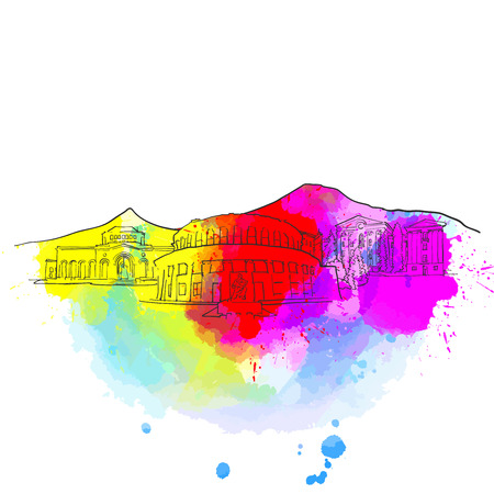 Yerevan Armenia Colorful Landmark Banner. Beautiful hand drawn vector sketch. Travel illustration for social media marketing and print advertising.のイラスト素材