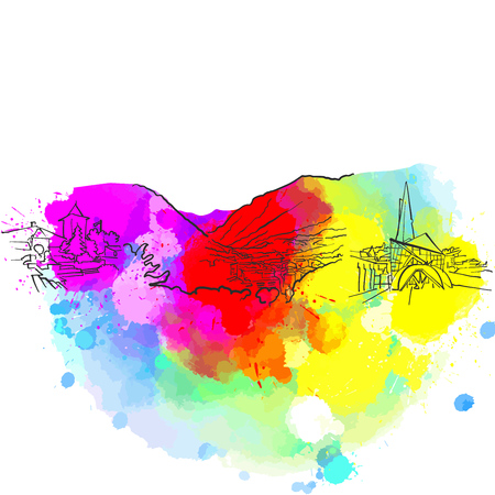 Andorra Colorful Landmark Banner. Beautiful hand drawn vector sketch. Travel illustration for social media marketing and print advertising.のイラスト素材