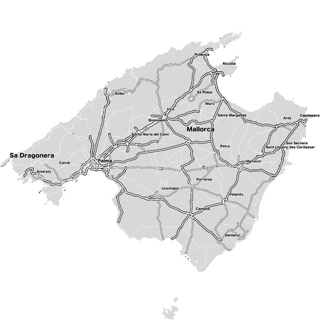 Mallorca Island Vector Map. Highways and City Streets on Grey Background.のイラスト素材