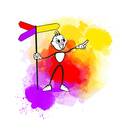 Man pointing up. Emotional business icon for digital marketing and print, stick man series.のイラスト素材