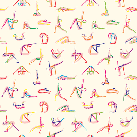 Yoga seamless stick man doodles. Hand-drawn vector icons for digital marketing and printed wall art.のイラスト素材