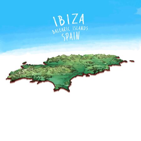 Modern Island Map of Ibiza, Spain. Detailed vector illustration. Isolated concept for infographic and marketing.のイラスト素材