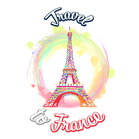 Travel to France Vector Concept. Hand drawn skyline illustration. Travel the world concept vector image for digital marketing and poster prints.のイラスト素材