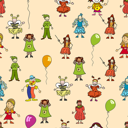 Festive kids icons, hand drawn illustration vector seamless pattern.のイラスト素材