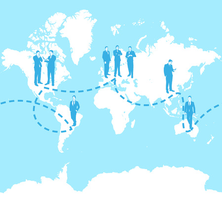globalization business concept illustration, map with business man iconsのイラスト素材