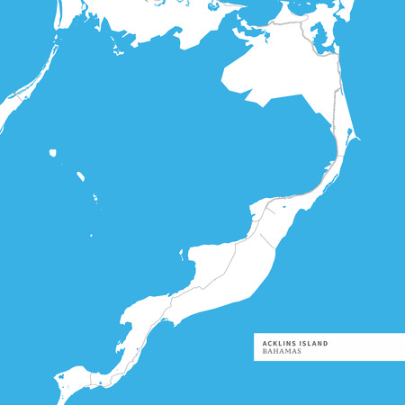 Map of Acklins Island Island,Â Bahamas, contains geography outlines for land mass, water, major roads and minor roads.のイラスト素材