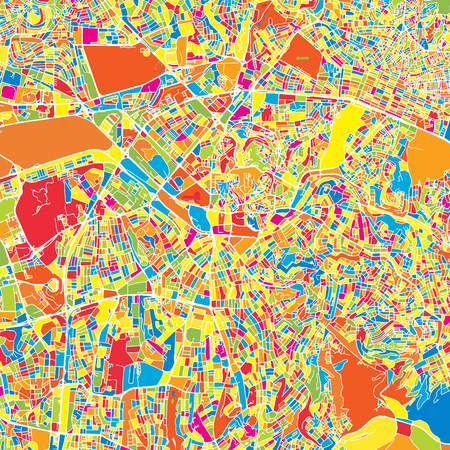 Ankara, Turkey, colorful vector map.  White streets, railways and water. Bright colored landmark shapes. Art print pattern.のイラスト素材
