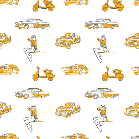 Old transportation signs seamless pattern. Hand drawn vector illustration.のイラスト素材
