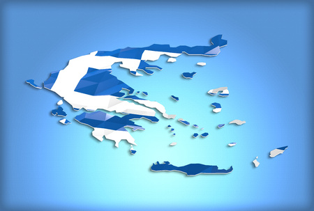 Low poly flag in Map of Greece, 3d rendering, art iconの写真素材