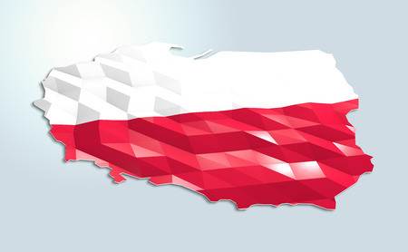 Low poly flag in Map of Poland, 3d rendering, art iconの写真素材