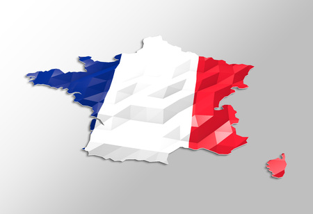 Low poly flag in Map of France, 3d rendering, art iconの写真素材
