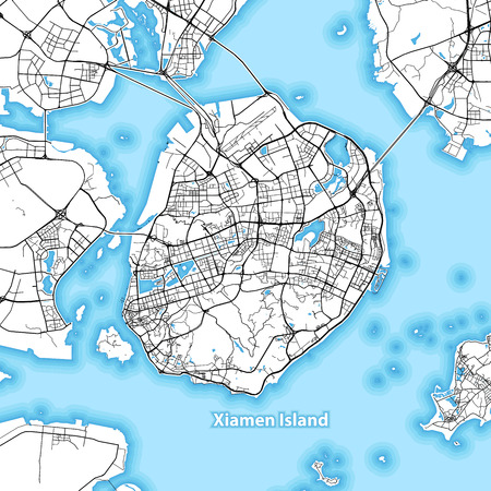 Map of Xiamen Island, China with the largest highways, roads and surrounding islands and isletsのイラスト素材