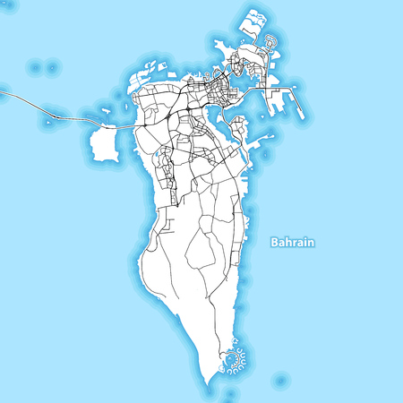 Two-toned map of the island of Bahrain with the largest highways, roads and surrounding islands and isletsのイラスト素材