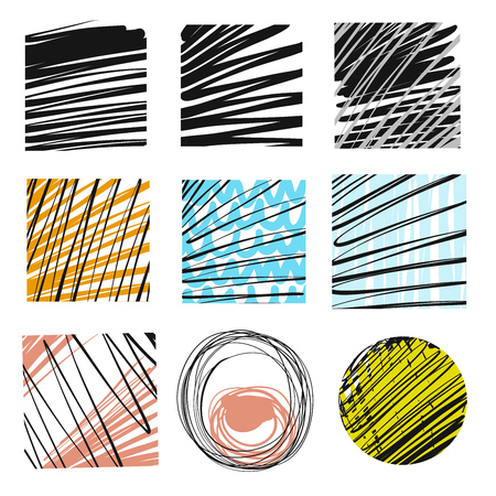 Set of hand-drawn marker lines. Two color contrast vector drawings.のイラスト素材