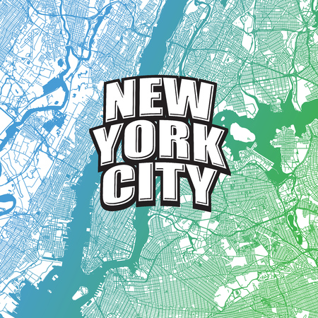 Two-toned map of New York City with Logo. Very detailled map without bridges and names. NYC logo grouped seperatly.のイラスト素材
